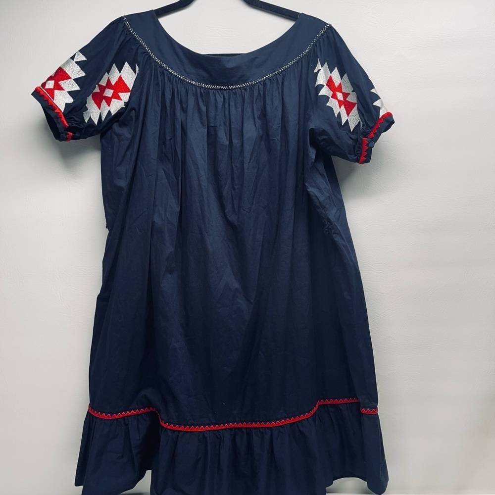 Tory Burch embroidered mini dress size 4 navy blue - Picture 4 of 11